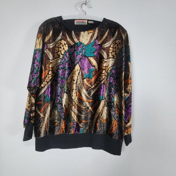 Vintage KOCAL Womens Oversized Paisley Floral Sweater XL Multicolor Pullover